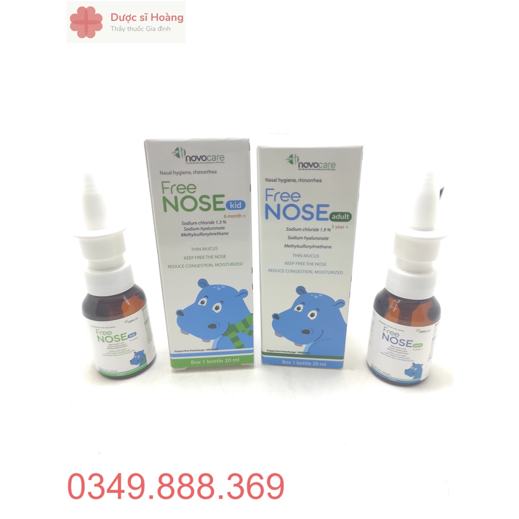 [Chính hãng] Dung Dịch Vệ Sinh Mũi Free Nose Kid và Free Nose Adult - Cho trẻ từ 6 tháng - Người lớn - Lọ 20ml