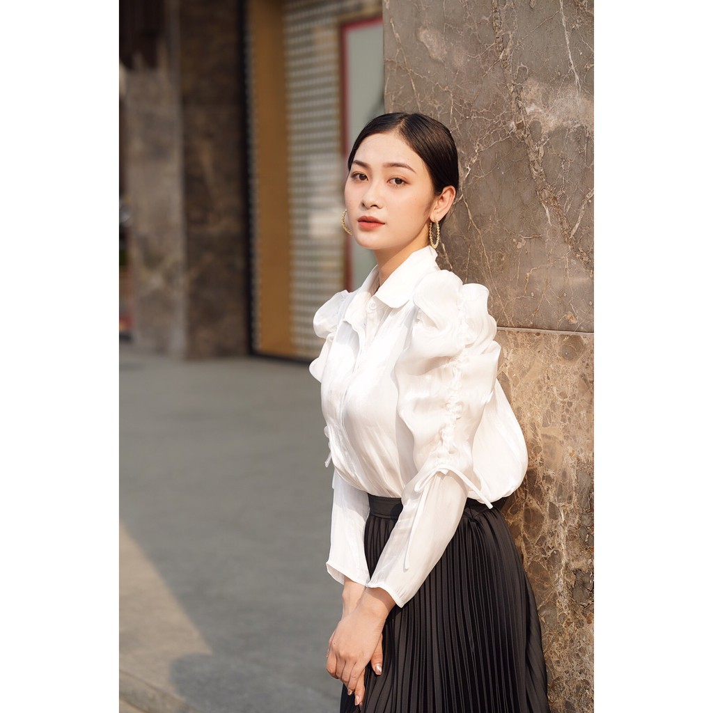 VELLE DESIGN Áo sơ mi lụa tơ organza Camellia thanh lịch sang trọng