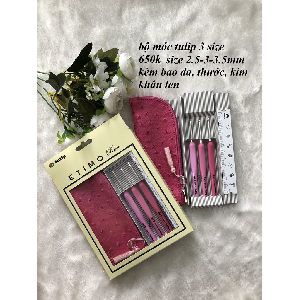 Bộ kim móc tulip hồng / tulip rose 3 cây thông dụng 650k/bộ