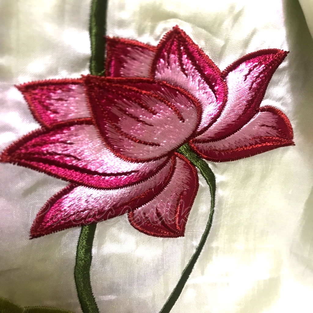 Khăn lụa tơ tằm 2 lớp thêu tay, 100% silk, kích thước 180cm x 70cm