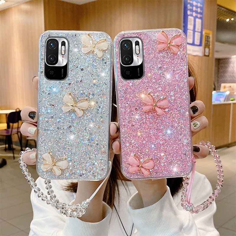 Ốp Điện Thoại Silicone Đính Kim Tuyến Sang Trọng Kèm Dây Đeo Cho Redmi 10 9 9A 9T 9C Redmi Note 10 9S 9 8 Pro