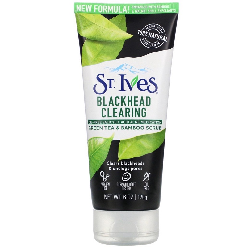 Sữa Rửa Mặt Tẩy Tế Bào Chết St.Ives Blackhead Clearing Green Tea &amp; Bamboo Scrub Trà Xanh &amp; Tre Ngừa Mụn 170g