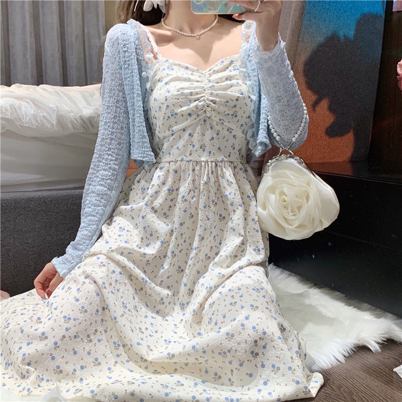 Đầm Hai Dây Dáng Chữ A In Họa Tiết Hoa Phong Cách Pháp Thời Trang Mùa Hè Hàng Mới