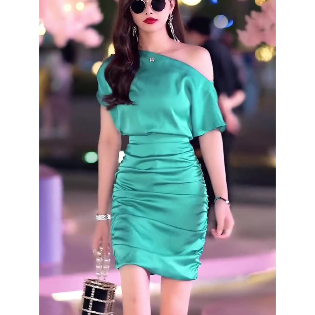 Set áo chân váy trễ vai bộ váy đầm lụa 2 sản phẩm lệch vai tôn dáng sexy ByU clothing