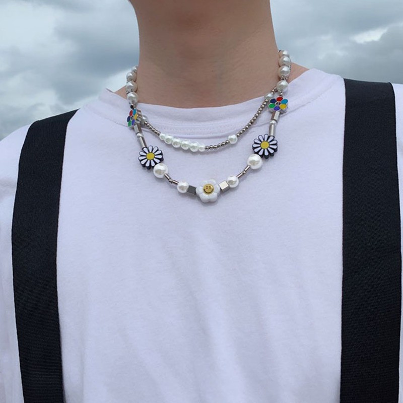 Dây chuyền/Vòng tay mặt hoa cúc và mặt cười làm từ thép titan cao cấp