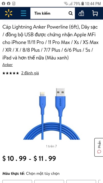 Cáp sạc iPhone Anker 1.8m không có hộp-Cam kết chính hãng.