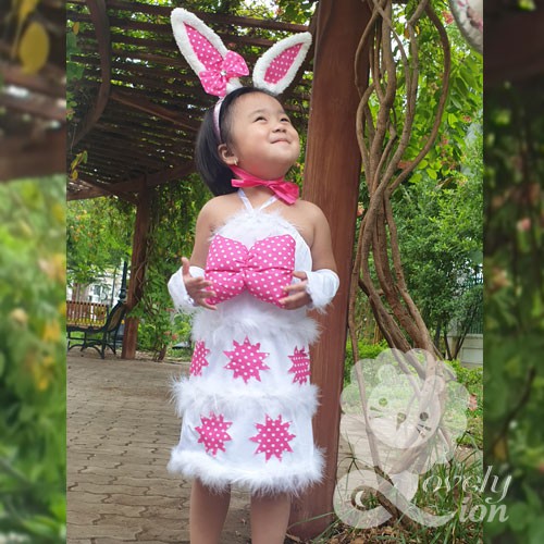 (Hàng có sẵn) Bộ váy Cosplay Thỏ con cho bé gái + kèm phụ kiện băng đô tai thỏ + bao tay + vớ chân
