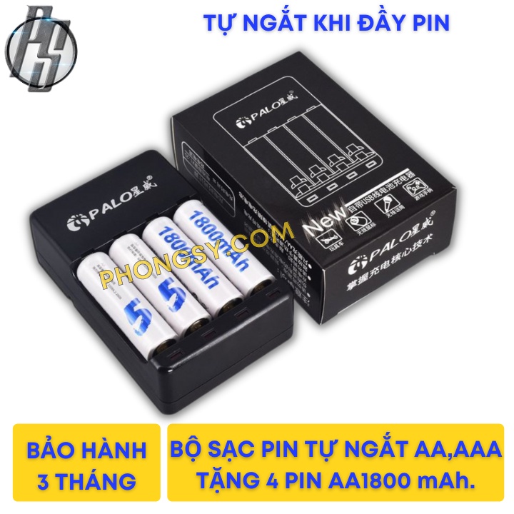 Combo Sạc Pin Và 4 Pin Tiểu Sạc Palo AA 1800mAh Cho Xe điều khiển, Đồ chơi, Chuột Máy Tính...