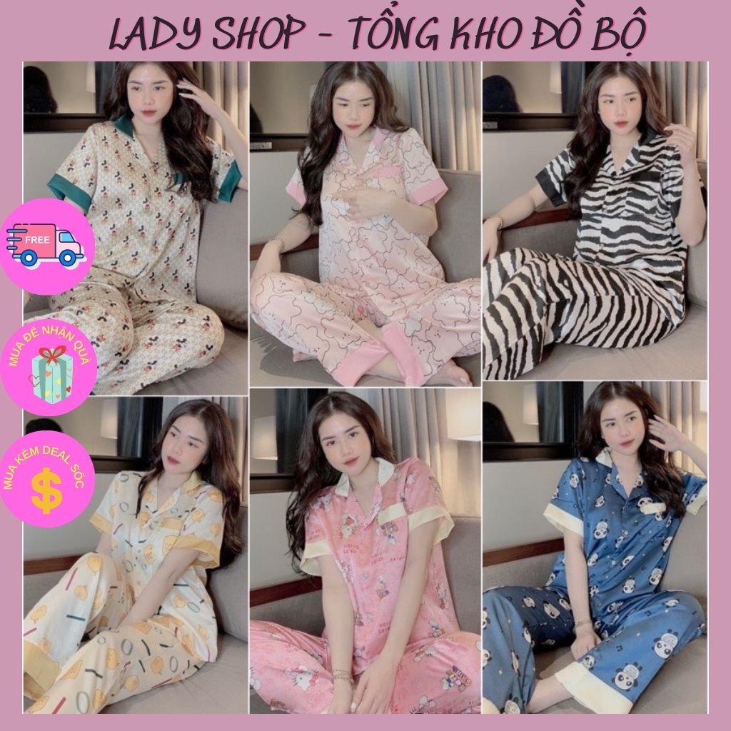 Đồ Ngủ 🍀 Bộ Lụa Pijama Satin Tay Cộc-Quần dài Siêu Hot [cao cấp][kèm ảnh thật]