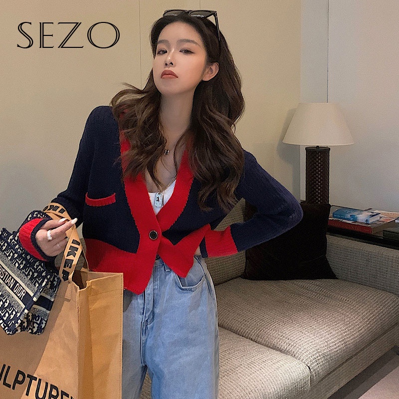 QKOOLE Áo len  dài tay cổ chữ V phong cách Hàn Quốc đơn giản thời trang đáng yêu cho nữ