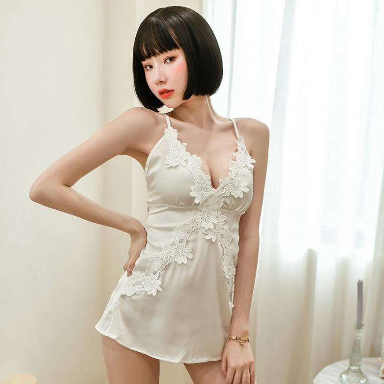 Váy ngủ sexy đan dây sau đầm ngủ lụa phối ren gợi cảm - màu đen Thư Thư [HÀNG CAO CẤP] | BigBuy360 - bigbuy360.vn