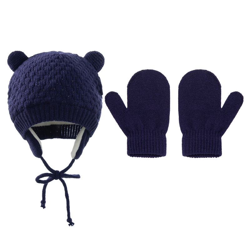 Bộ Nón Beanie Và Găng Tay Dệt Kim Thời Trang Thu Đông Cho Bé