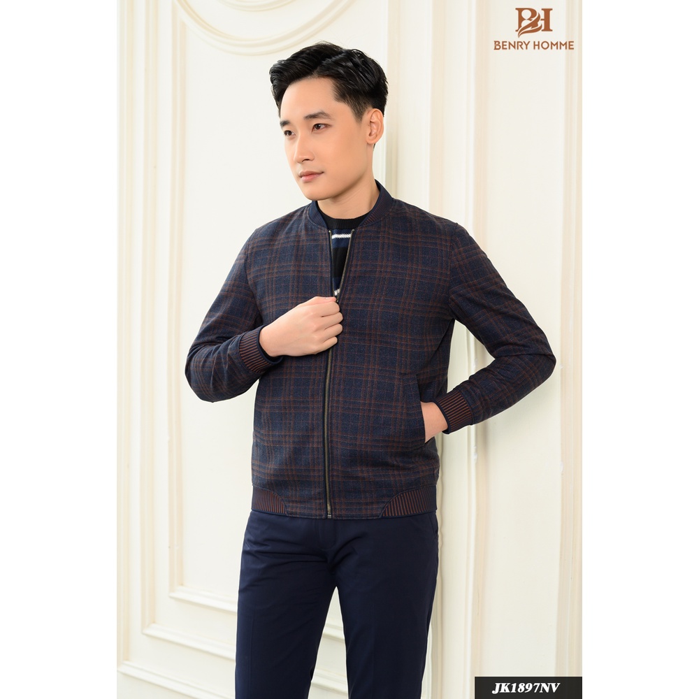 Áo khoác Bomber Nam Benry Homme, Chất liệu dạ lông cừu mỏng, Bề mặt vải Lỳ mịn, Sản Phẩm Chính Hãng Hàn Quốc