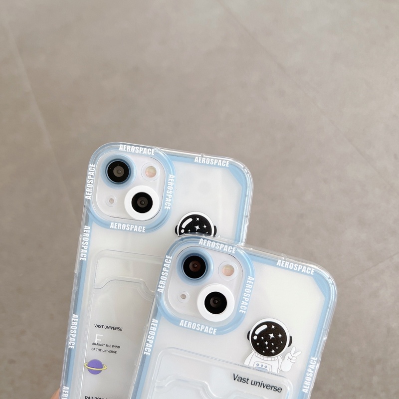 Ốp Điện Thoại Mềm Chống Sốc Dạng Ví Đựng Thẻ Hình Phi Hành Gia Cho iPhone 11 12 13 14 Pro XS Max X Mini 7 8 Plus Giá Đỡ