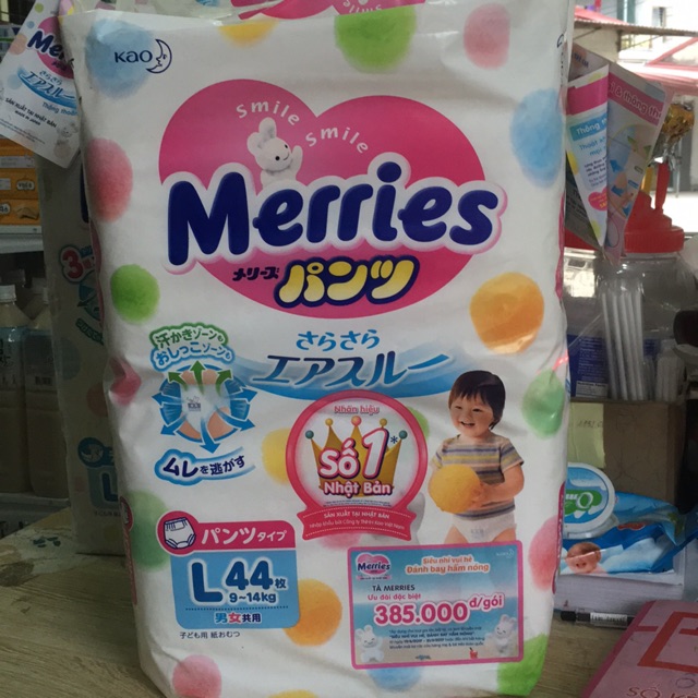 Bỉm Meries quần L44 dành cho trẻ 9-14kg