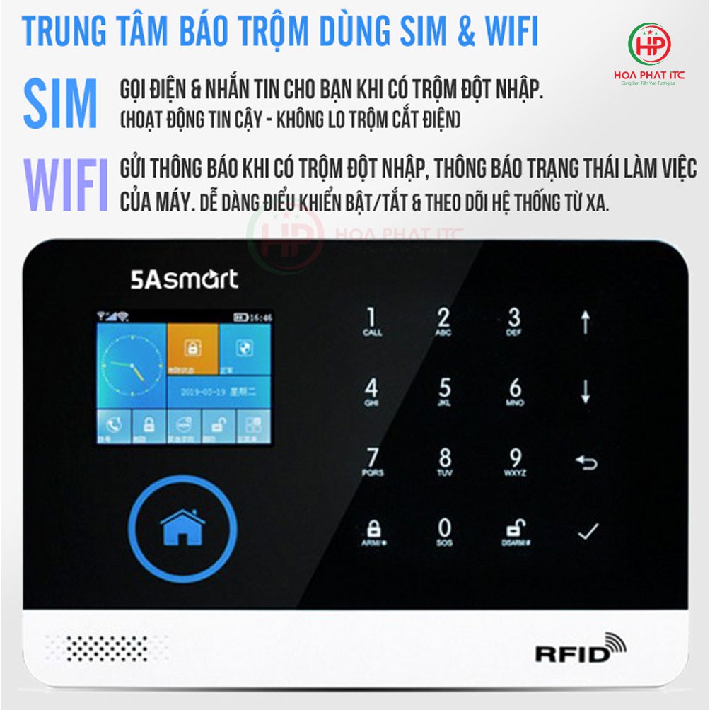 [CHÍNH HÃNG] Bộ chống trộm trung tâm dùng sim và wifi 5A Smart 5A-F10, Báo trộm qua điện thoại, gọi điện, nhắn tin