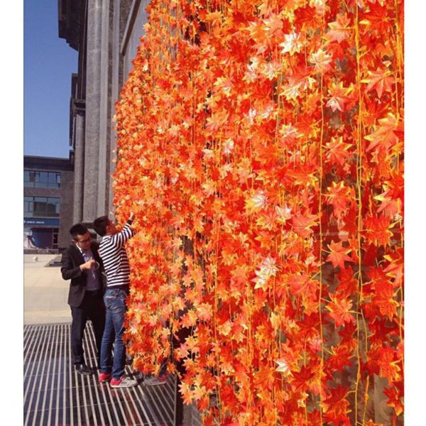 Dây lá giả dây lá phong nhân tạo dài 2m treo tường trang trí nội thất cầu thang, ban công, cửa sổ, quán cà phê, nhà hàng