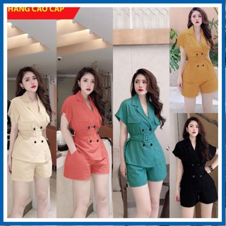Set Nữ 🎁FREESHIP🎁 Set nguyên bộ quần short áo 4 nút cổ vest thắt MS: TJ1095