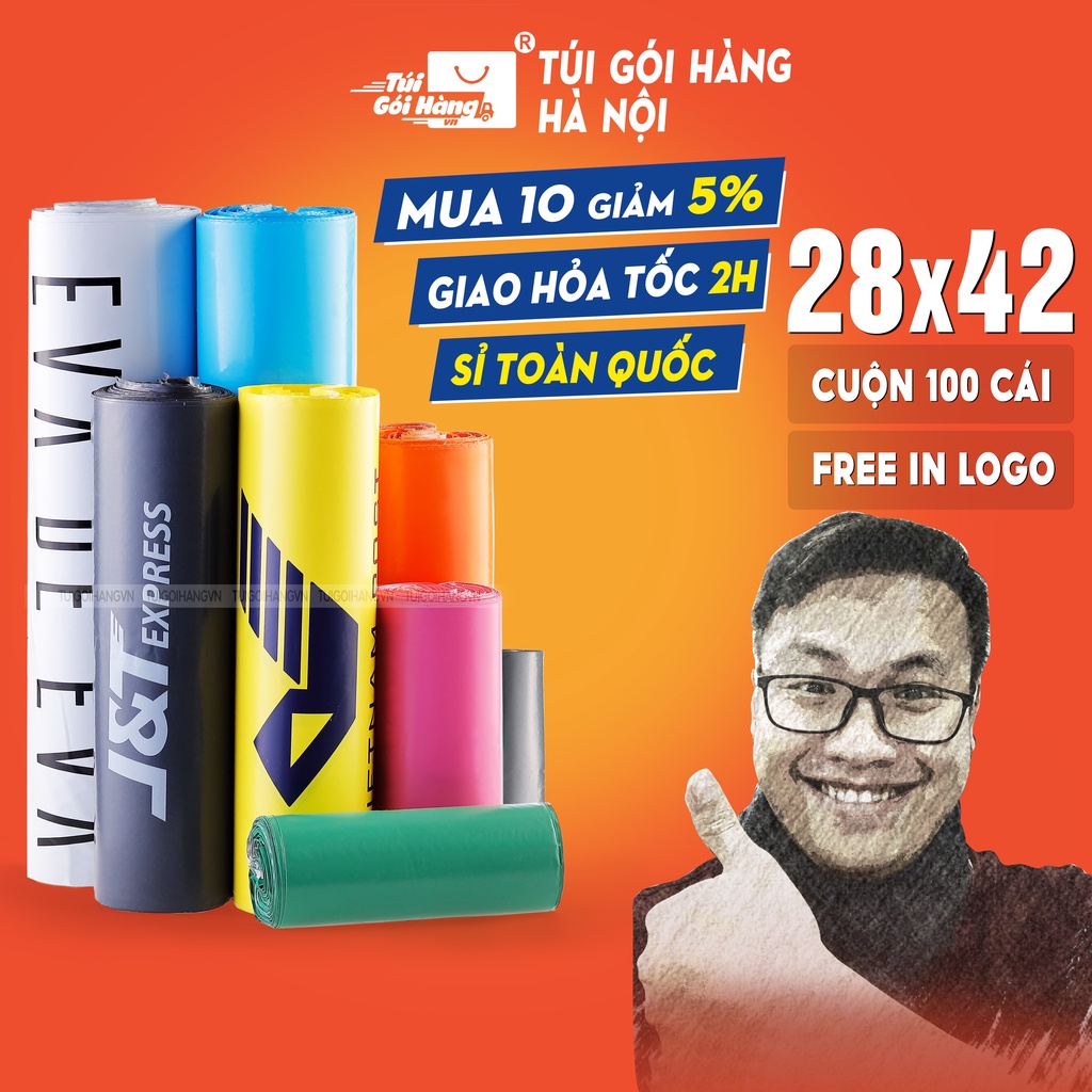 Túi Đóng Gói Hàng 28x42 TUIGOIHANGVN Cuộn 100 Cái Có Keo Niêm Phong - In Logo Theo Yêu Cầu