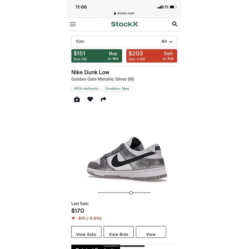 [Chính hãng authentic] Giày Nike dunk low cổ thấp màu bạc Silver Metallic