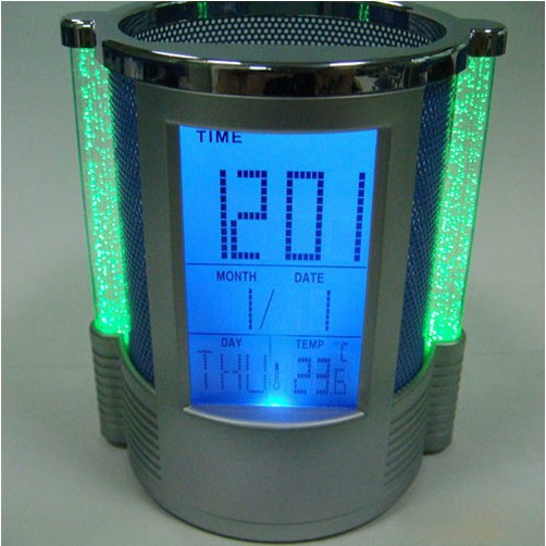 Đồng hồ để bàn kiêm đồng hồ đo nhiệt độ , giá để bút có đèn ngủ (TD)