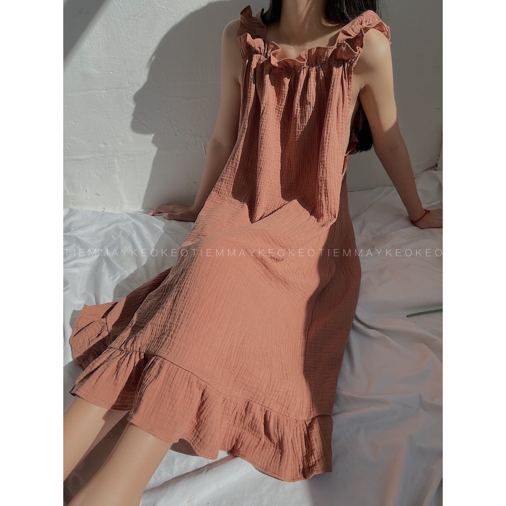 Váy ngủ sexy gợi cảm dáng dài hở lưng xô Muslin đầm ngủ váy 2 dây hoa nhí dễ thương cho nữ cao cấp | BigBuy360 - bigbuy360.vn