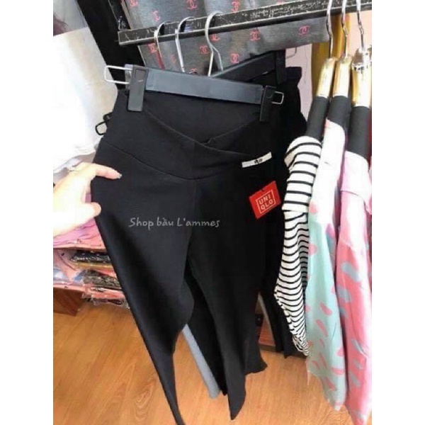 Quần bầu, legging bầu cạp chéo cotton bozip siêu mềm mịn co giãn, có chun điều chỉnh - Q55