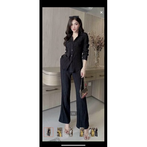 SÉT BỘ NỮ DÀI XỐP GÂN HÀNG THIẾT KẾ SANG CHẢNH Y HÌNH