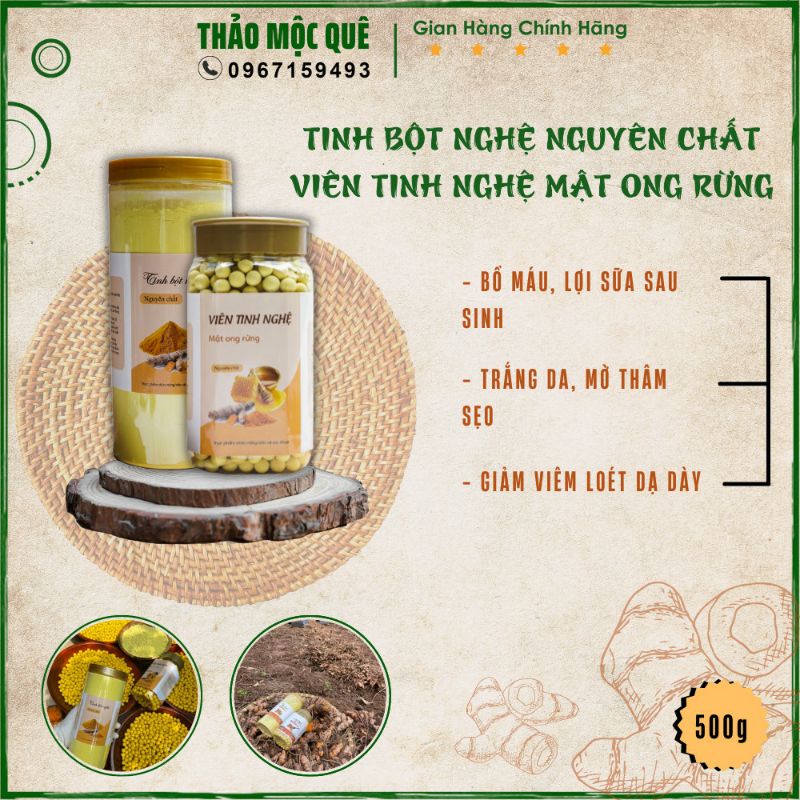 Tinh bột nghệ mật ong rừng nguyên chất giảm đau dạ dày, đẹp dáng đẹp da, tăng giảm cân an toàn cho sức khỏe hộp 500g