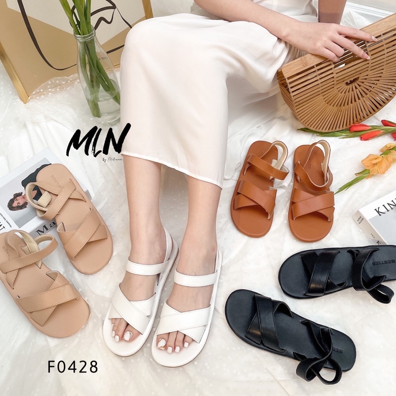 GIÀY SANDAL NỮ ĐẾ BỆT QUAI NGANG PHỐI QUAI CHÉO DA MỀM T91 F0428