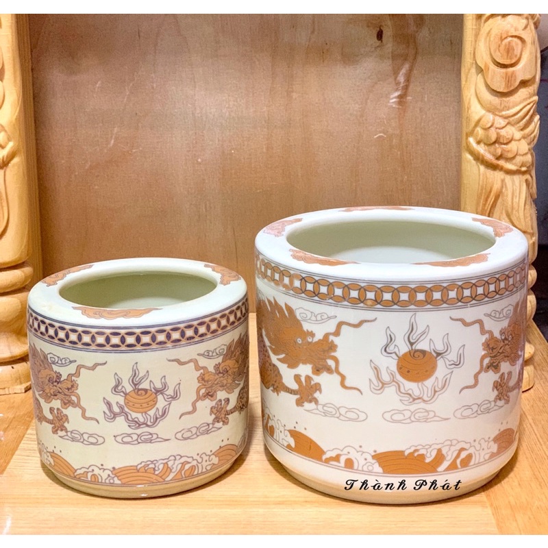 Bộ đồ thờ Thần Tài Thổ Địa màu vàng kim, đồ thờ gia tiên gốm sứ Bát Tràng màu vàng