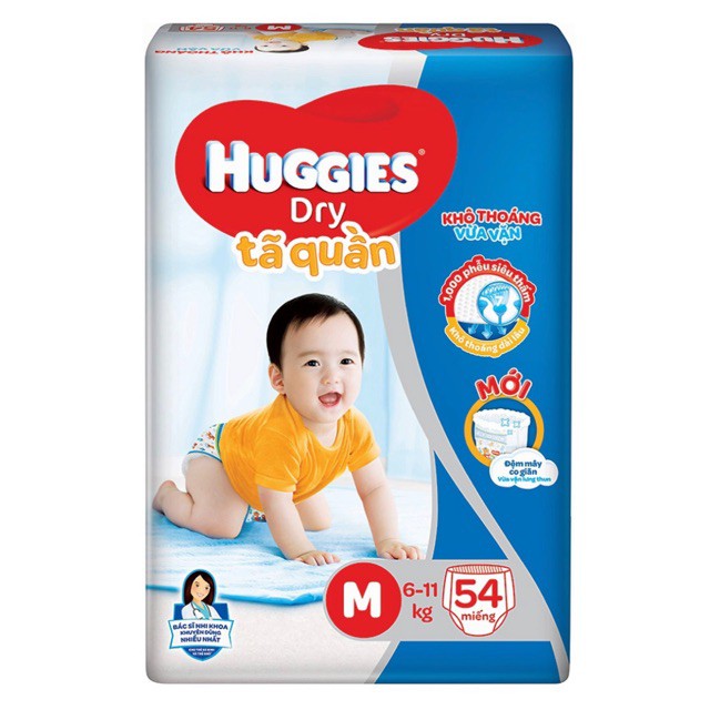 Tã Quần Huggies Dry Lưng Thun Đệm Mây Size M54 cho bé 6-11kg ( 54 miếng )- HSD 2024