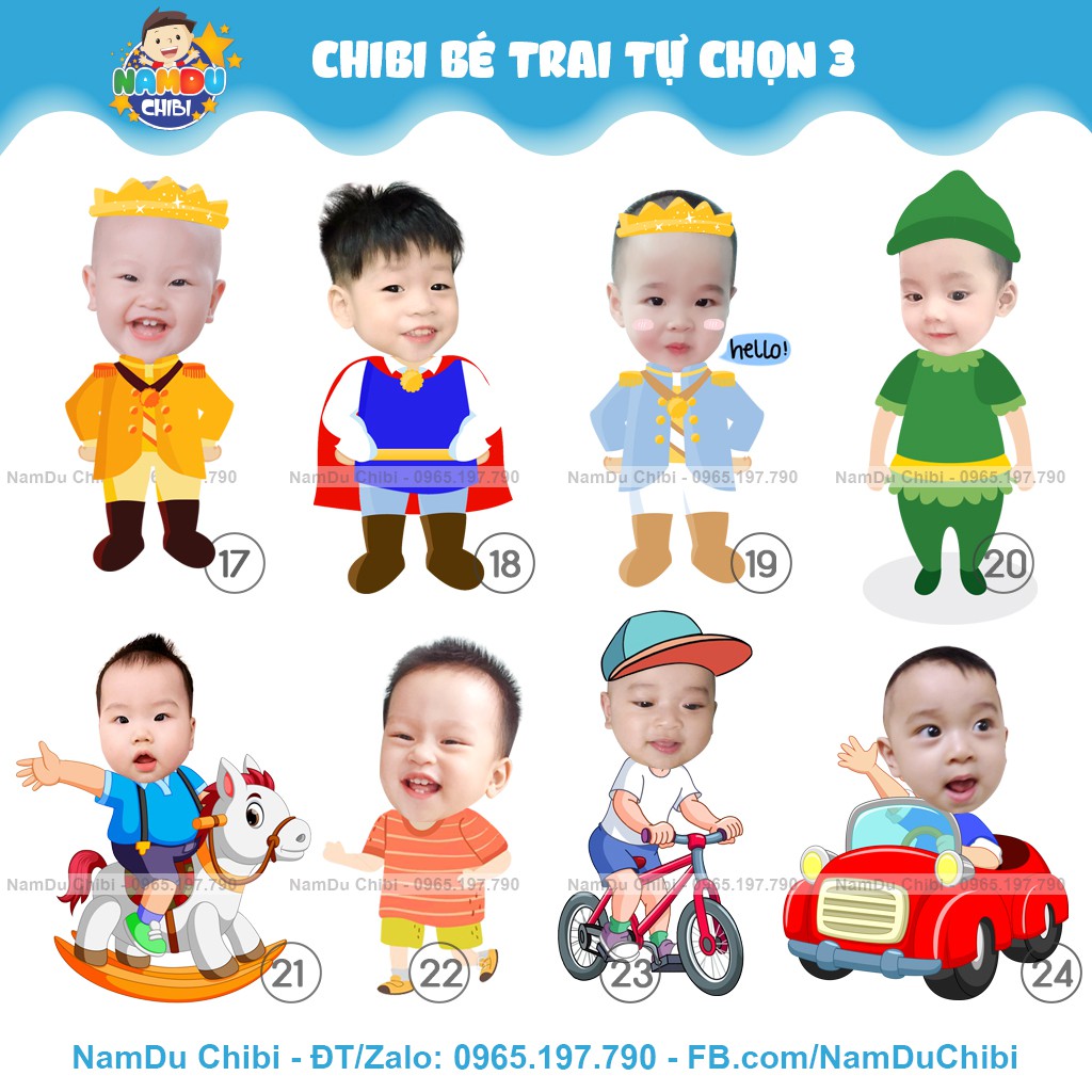 Thiết kế hình Chibi trang trí tiệc sinh nhật, happy birthday, thôi nôi, đầy tháng theo yêu cầu cho bé trai, bé gái TK01