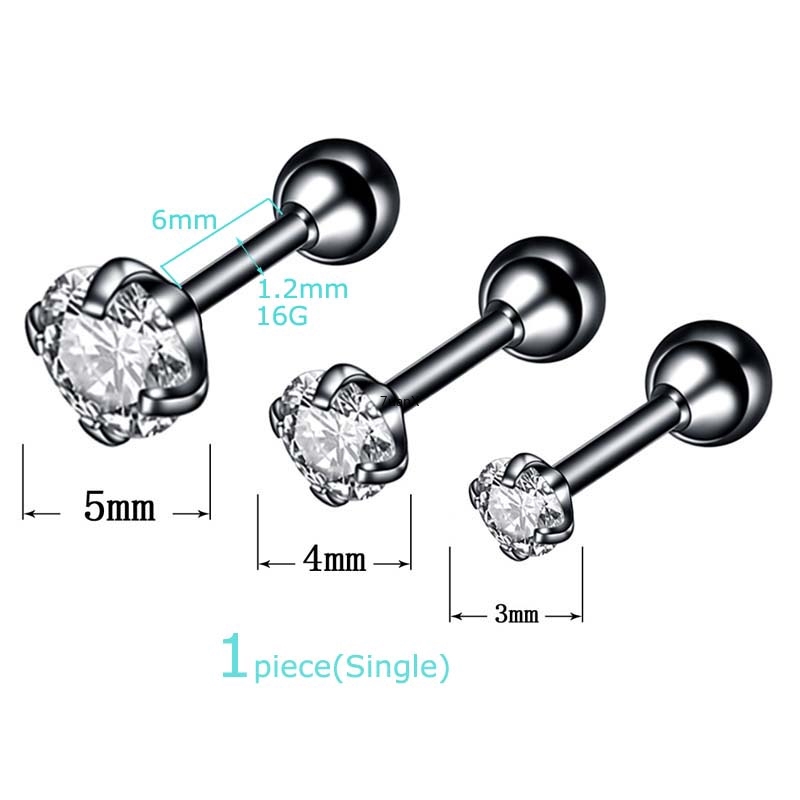 Khuyên Tai Kiểu 4 Ngàm Đính Đá Zircon 16g Bằng Thép Không Gỉ