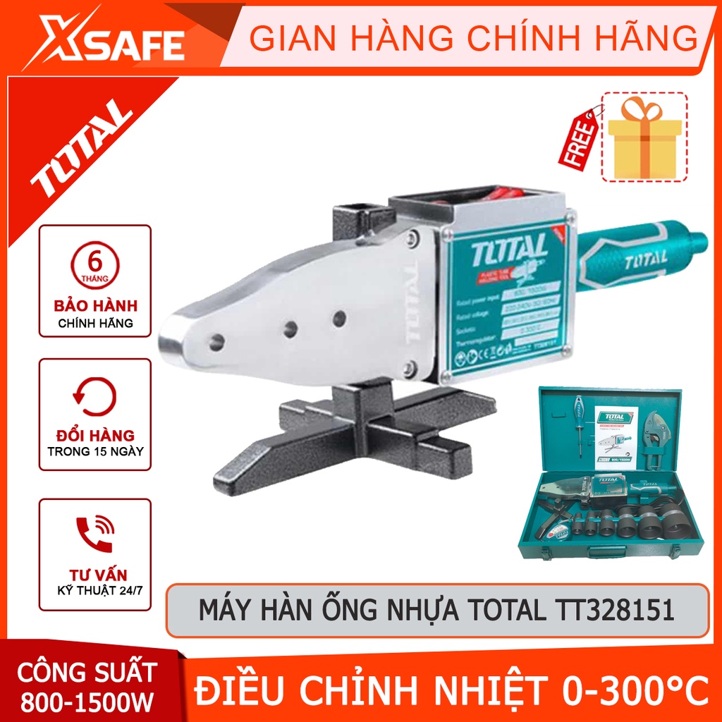 Máy hàn ống nhựa TOTAL TT328151 công suất 800-1500W, điều chỉnh nhiệt 0-300°C, 2 cấp gia nhiệt - chính hãng