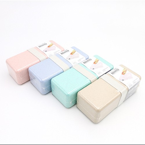 HCM - Hộp cơm lúa mì bento 2 khay thông minh xếp gọn 500ml