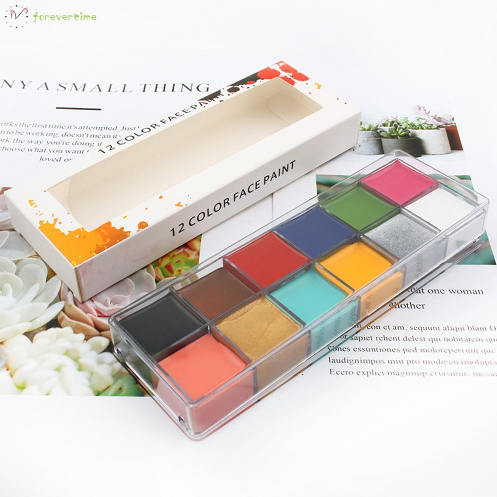#Trang điểm# Face Body Paint Pigment Oil Painting 12 Colors Make Up Tools for Halloween Party