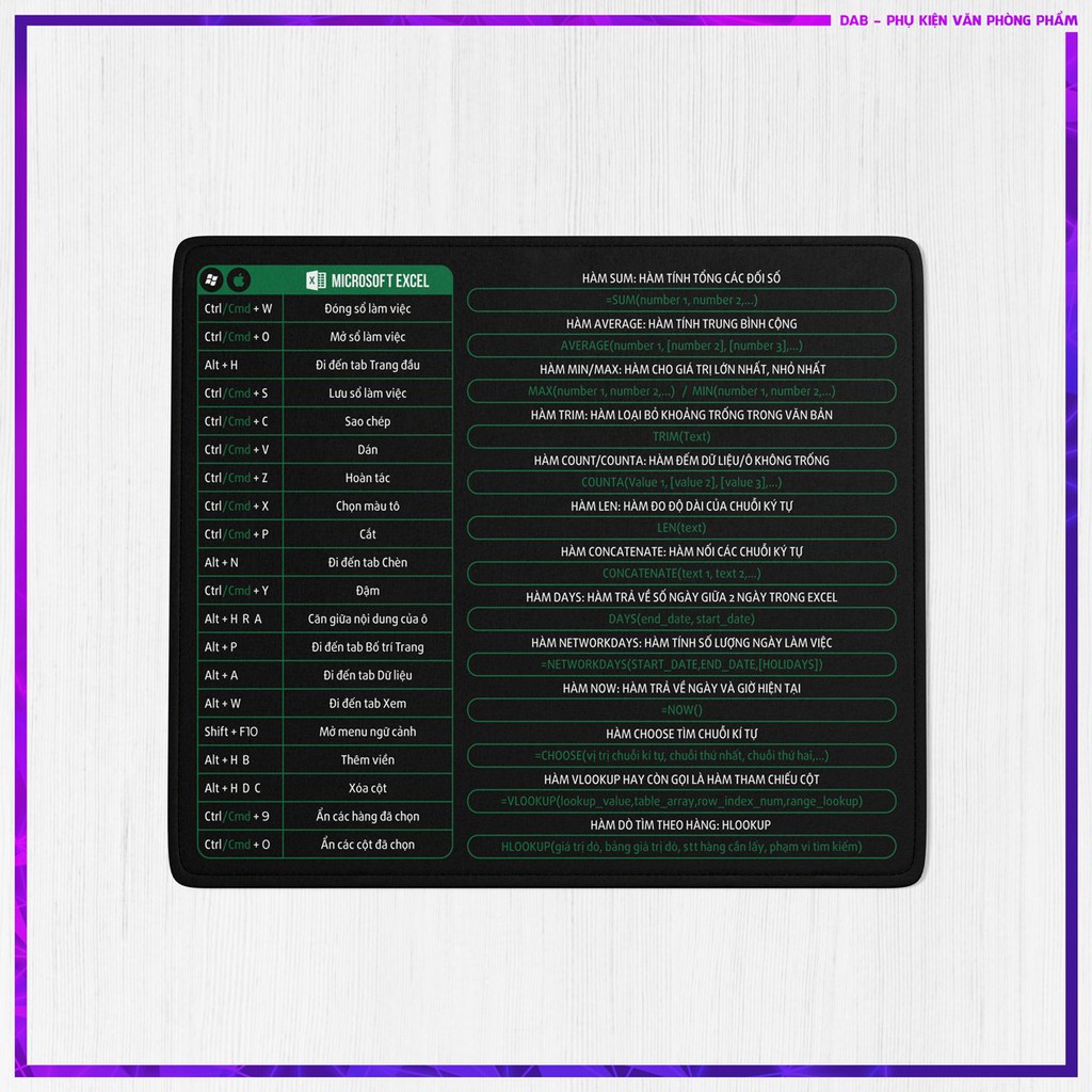 ✅ Lót Chuột Phím Tắt Công Thức Văn Phòng Thiết Kế Chất Liệu Cao Su DÙNG CHO 2 HỆ ĐIỀU HÀNH WINDOWS VÀ MACOS ✅