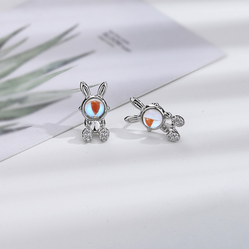 Bông tai dễ thương Hàn Quốc bông tai thỏ mặt trăng đá bông tai phụ nữ cao cấp bông tai kim bạc