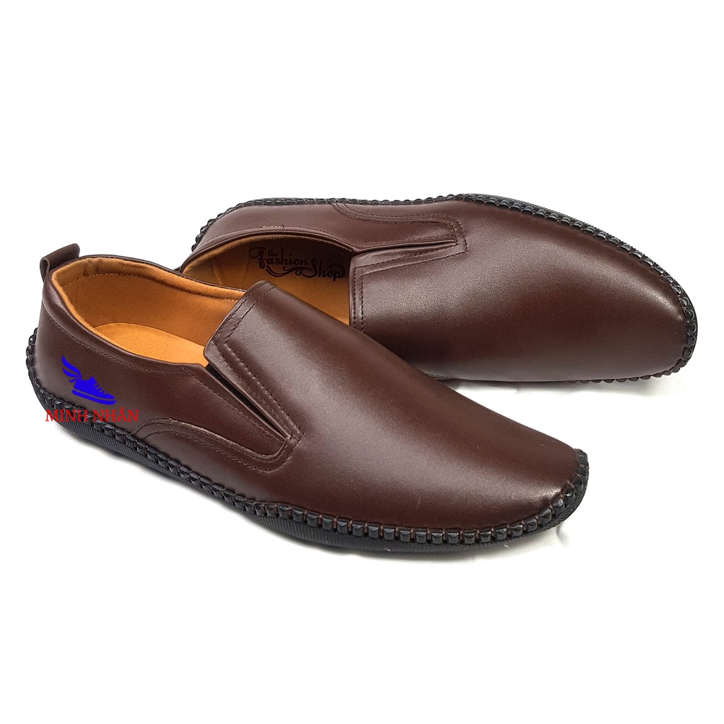 Giày lười nam da bò mẫu mới nhất công sở giày xỏ nam đế bệt cho lái xe ô tô slipon đẹp đơn gản hàng hiệu giá rẻ S-31 nâu