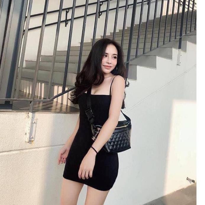 Váy 2 Dây Mảnh Đen Trơn PEONYB Nữ [FREESHIP] 🌸 Đầm 2s dáng ngắn sexy năng động, thun cá tính Ulzzang HOT 🌸  ྇