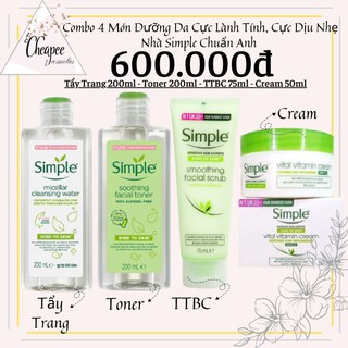 Combo 4 món dưỡng da nhà simple cực lành tính, dịu nhẹ