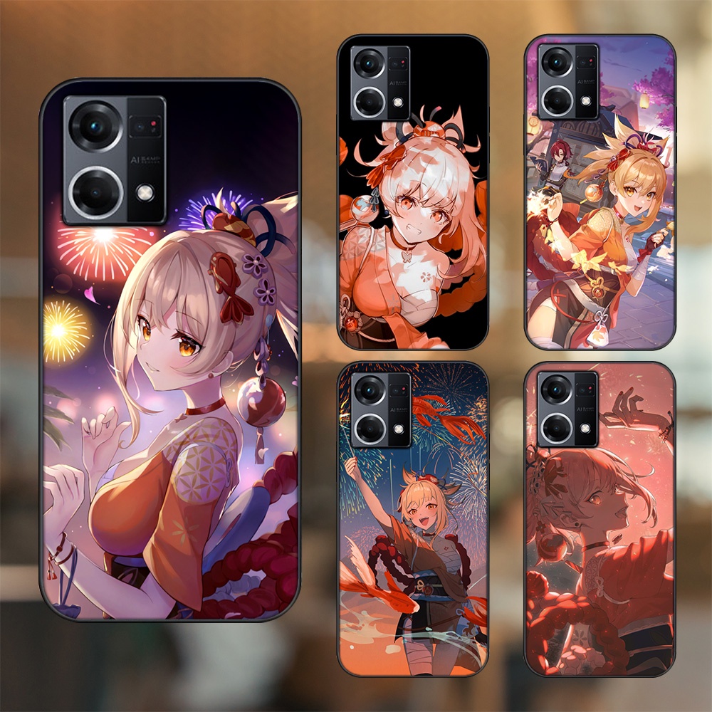 Ốp lưng Oppo Reno 8 4G viền đen in hình Yoimiya Genshin Impact