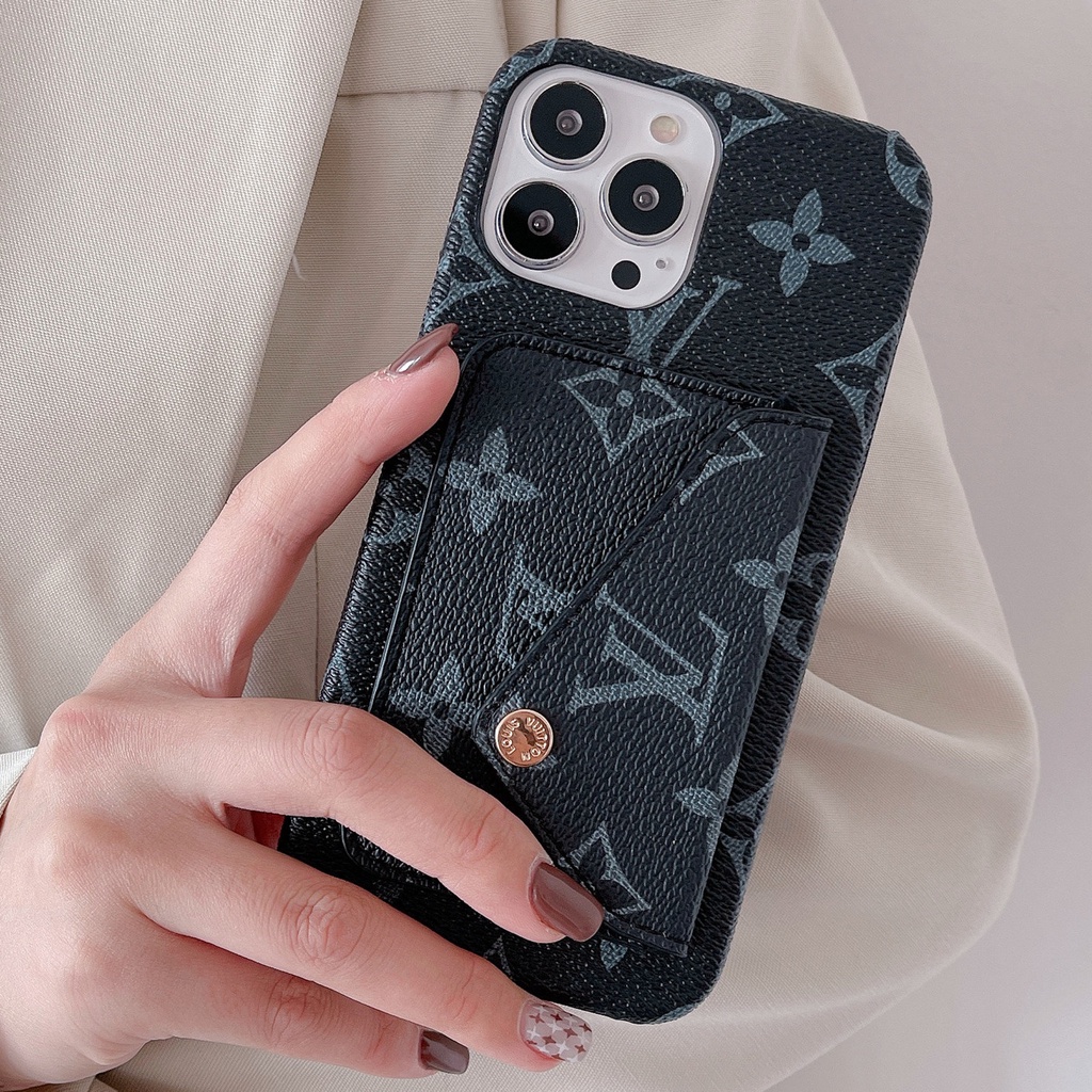 Ốp Điện Thoại Da PU Kèm Ngăn Đựng Thẻ Hoạ Tiết LV Cho iPhone 13 Pro Max 12pro 11promax XS Max 11 7 8p