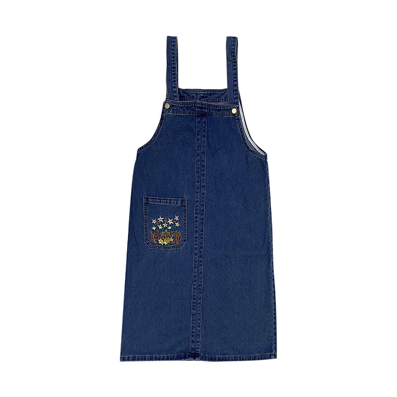 Váy Yếm Denim Có Túi Thêu Cổ Điển 52326
