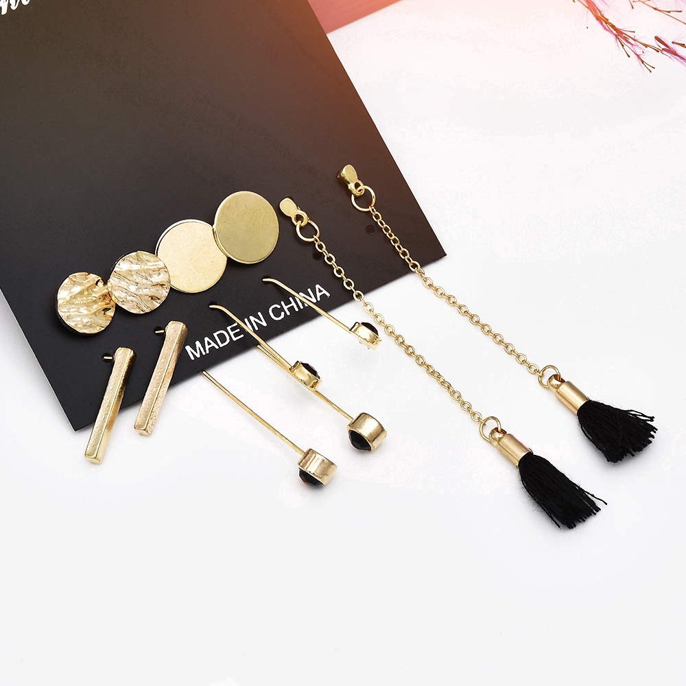 Set 5 đôi khuyên tai hình tròn phối tua rua đa dạng thời trang cho nữ