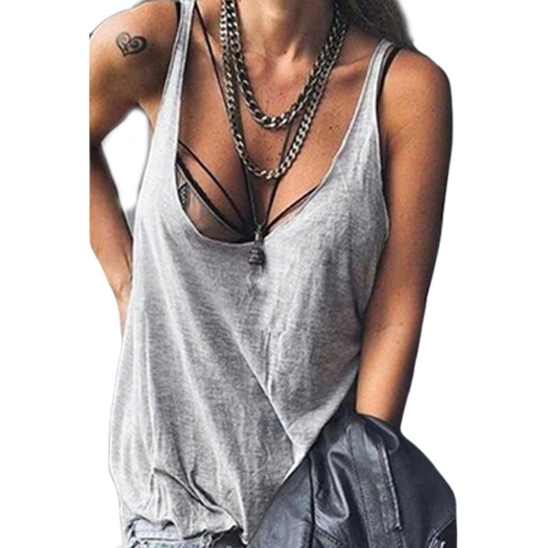 Áo Tank Top Sát Nách Cổ Thấp Dáng Rộng Màu Sắc Đơn Giản Thời Trang Quyến Rũ Cho Nữ