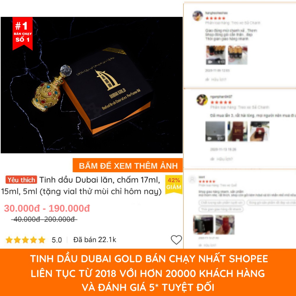 Tinh dầu nước hoa Dubai lăn, chấm 17ml, 15ml, 5ml (tặng vial thử mùi chỉ hôm nay) | Thế Giới Skin Care