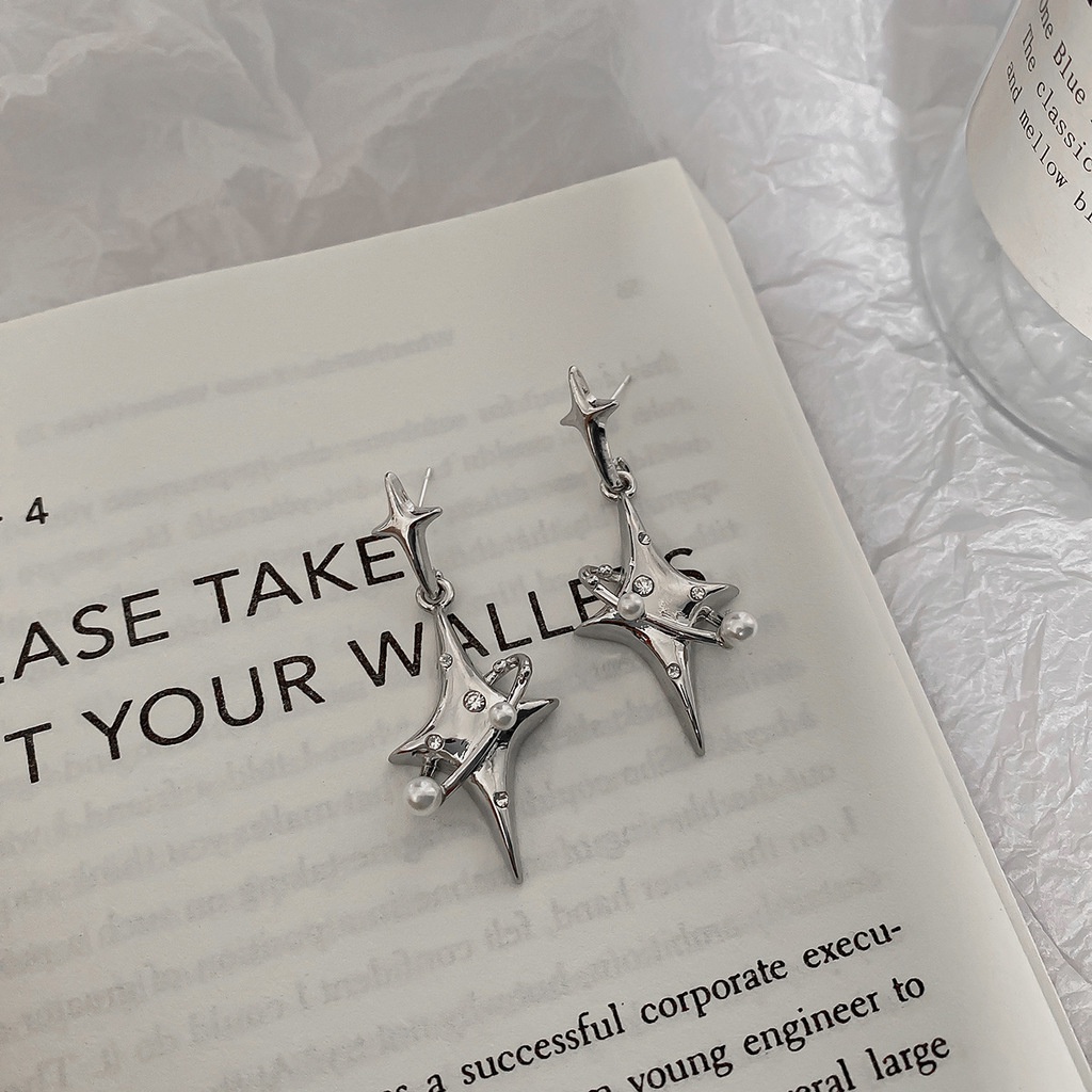 Khuyên Tai Hình Ngôi Sao Mạ Bạc Phong Cách hip hop Thời Trang Cao Cấp