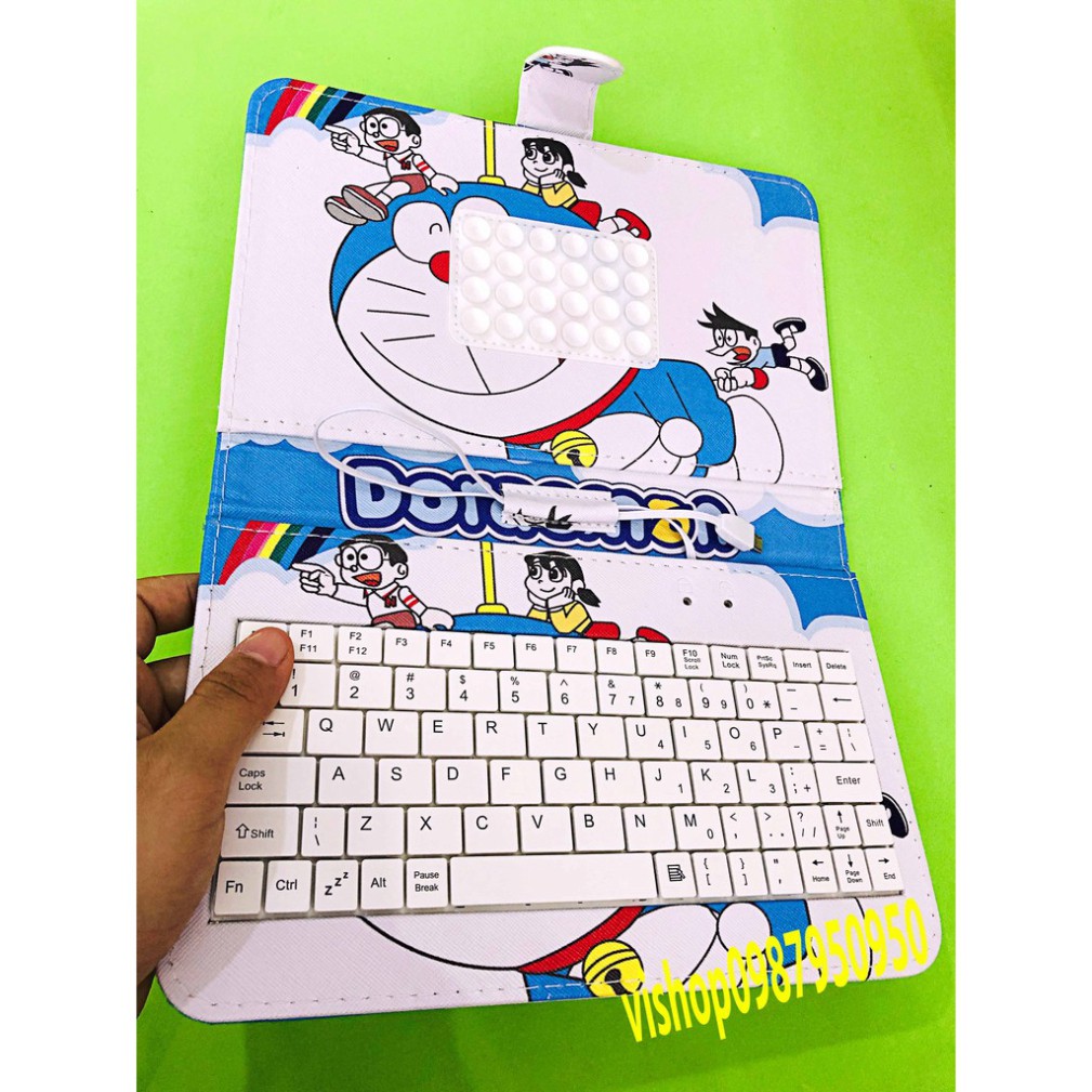 Bao da điện thoại PU tích hợp bàn phím đầu cắm Micro USB cho điện thoại Android 7Inch hình doremon lè lưỡi | BigBuy360 - bigbuy360.vn